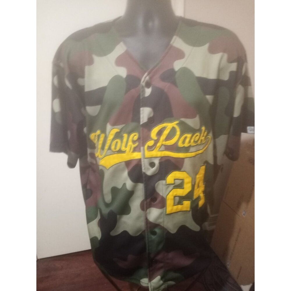 Men's Camoflauge Baseball Button Jersey Size XL Wolfpack Logo Wilson #24